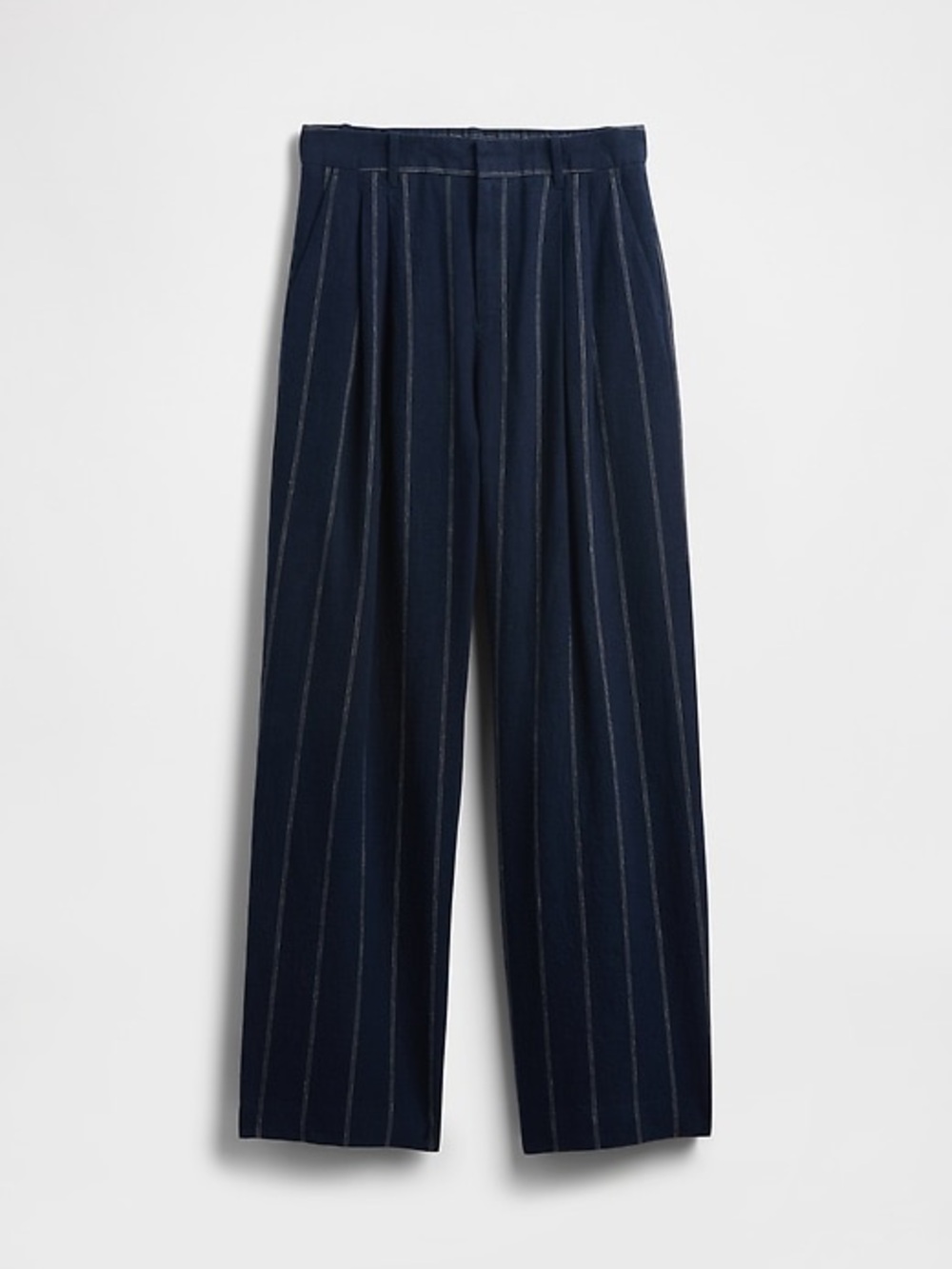 NWT Gap Navy Pinstripe 365 High Rise Linen Blend Trousers Wide Leg 2 Petite